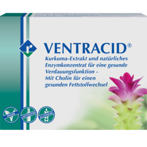 VENTRACID® mit Kurkuma, Cholin und Enzymkonzentratien unterstützt die gesunde Verdauung, indem es die Funktionen von Leber, Galle und Darm fördert und einer Disharmonie im Verdauungstrakt entgegenwirkt.