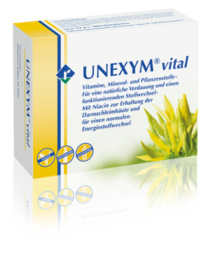 UNEXYM® vital UNEXYM® vital harmonisiert auf der Basis der Kombination von Vitalstoffen und Pflanzenkraft den Verdauungstrakt und beugt Fehlsteuerungen vor.